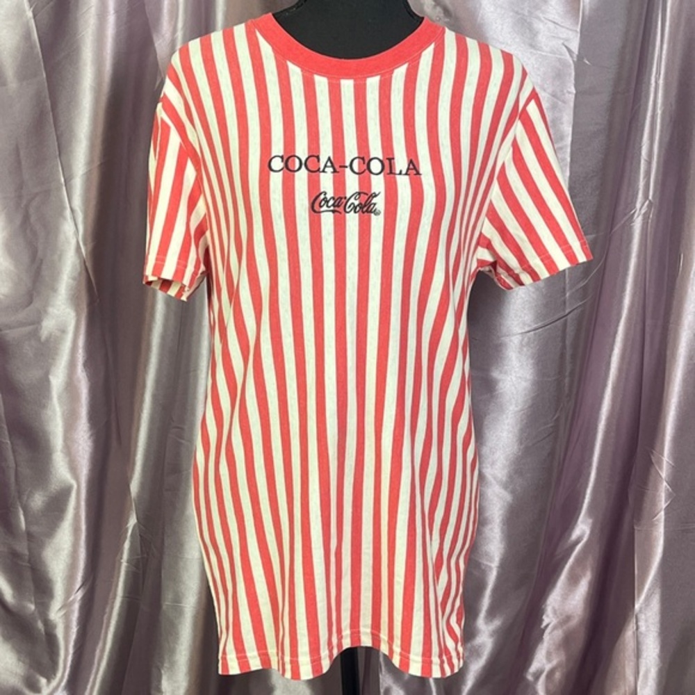 Vintage-Inspired Coca-Cola Red & White Striped Tee Retro Americana Y2K Small
